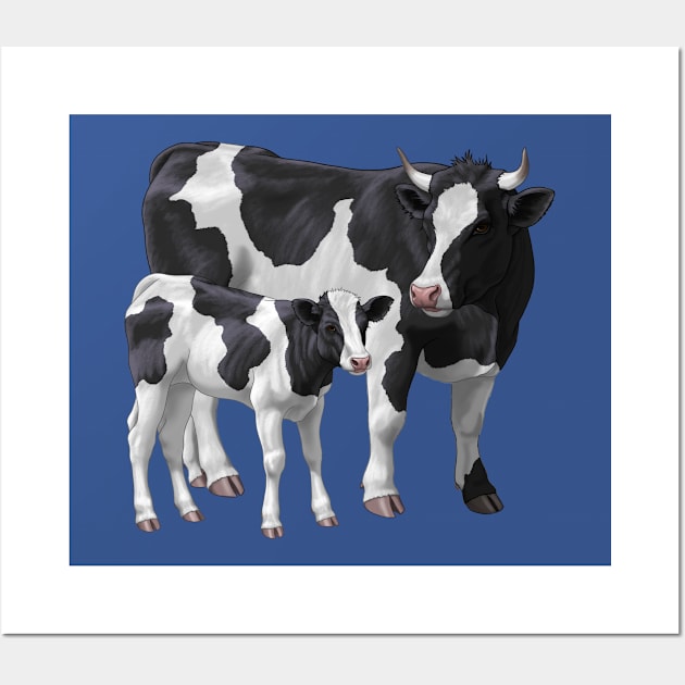 Holstein Friesian Cow and Cute Calf Wall Art by csforest